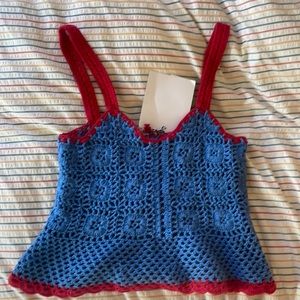 Staud colorblock square neckline crop top size Xs crochet